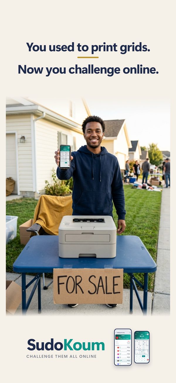 SudoKoum screenshot, a young man selling his printer
